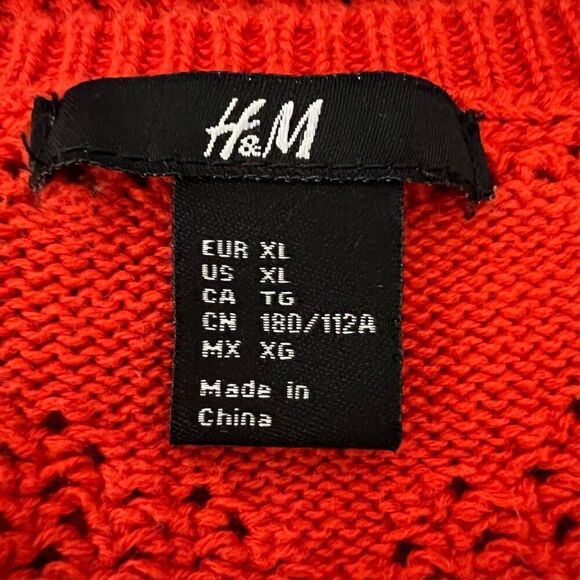 H&M Womens Top Size XL Red Chunky Open Knit Hearts Sleeveless High Low Hem - Picture 8 of 11